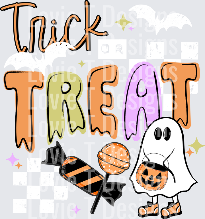 TRICK OR TREAT WHITE Halloween DTF transfer design