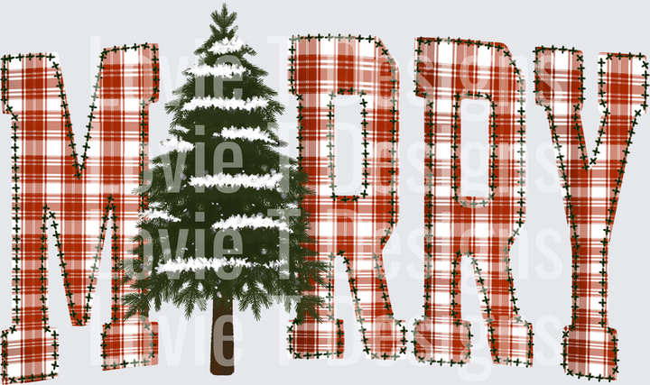 Merry Plaid Tree DTF transfer design