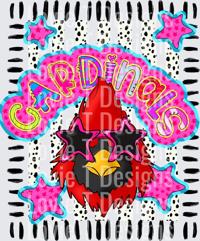 DOODLE STAR SUNGLASSES CARDINAL mascot DTF transfer design