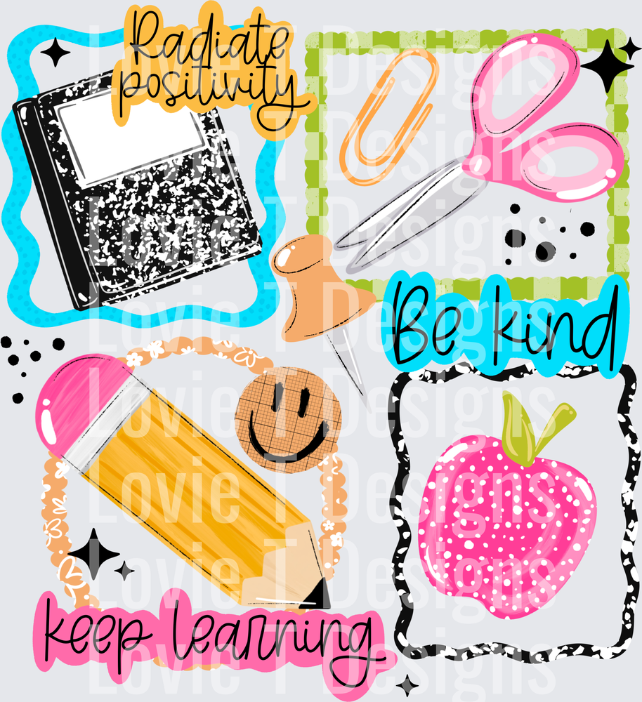 Radiate Positivity School Frames back to school DTF transfer design