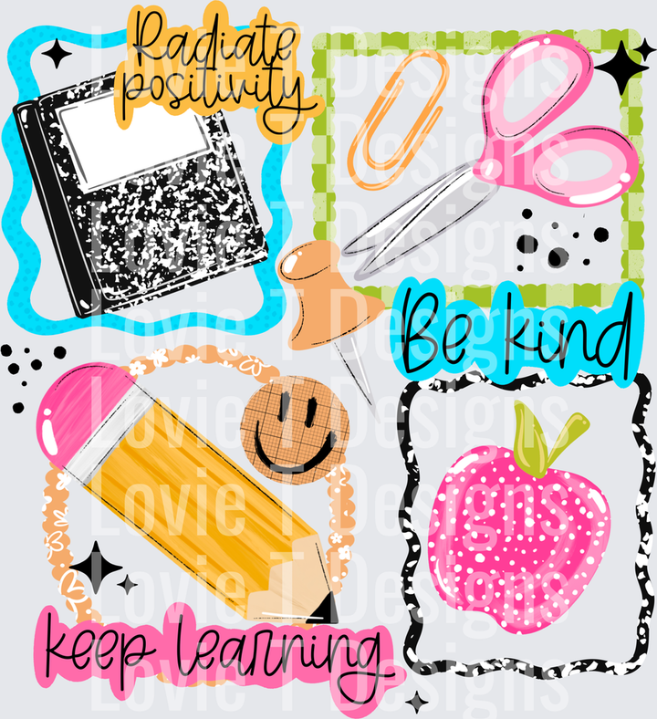 Radiate Positivity School Frames back to school DTF transfer design