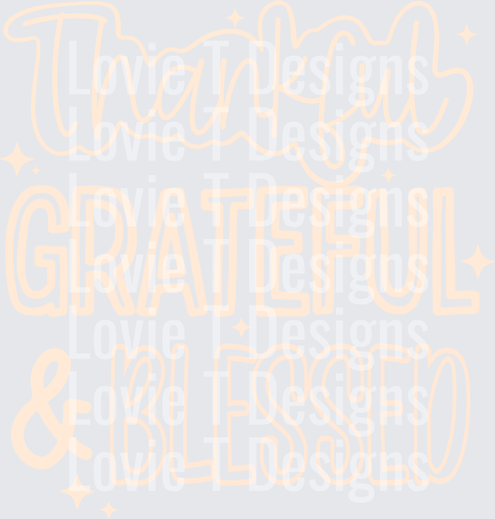 THANKFUL GRATEFUL BLESSED TAN OUTLINE fall DTF transfer design