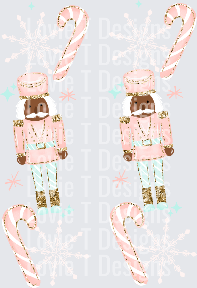 Tis the Season Pink Nutcracker Sleeves (Dark Skin Tone) DTF transfer design