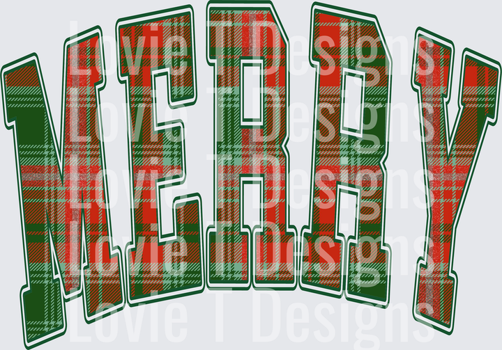 Merry Christmas plaid varsity DTF transfer design