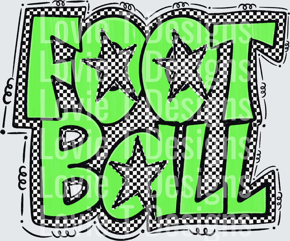 Preppy Star Football Bright Green Graffiti Bold Checkered Letters with Stars