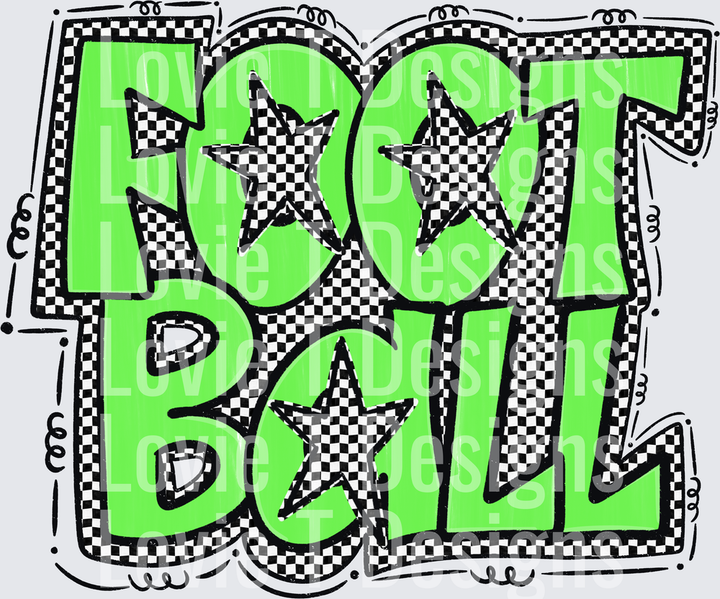 Preppy Star Football Bright Green Graffiti Bold Checkered Letters With Stars football DTF transfer design