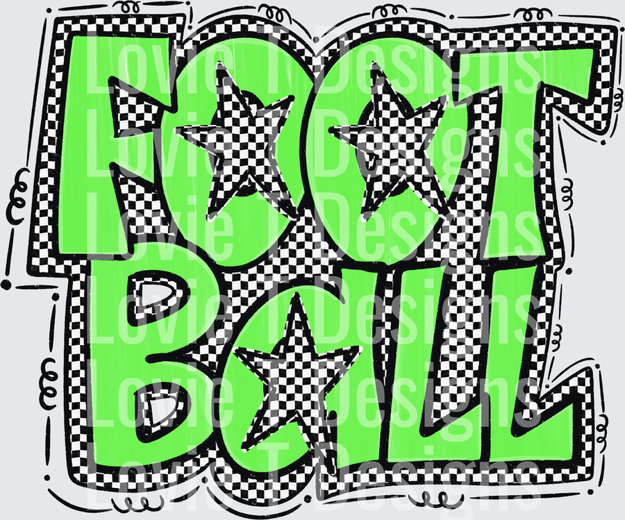 Preppy Star Football Bright Green Graffiti Bold Checkered Letters with Stars