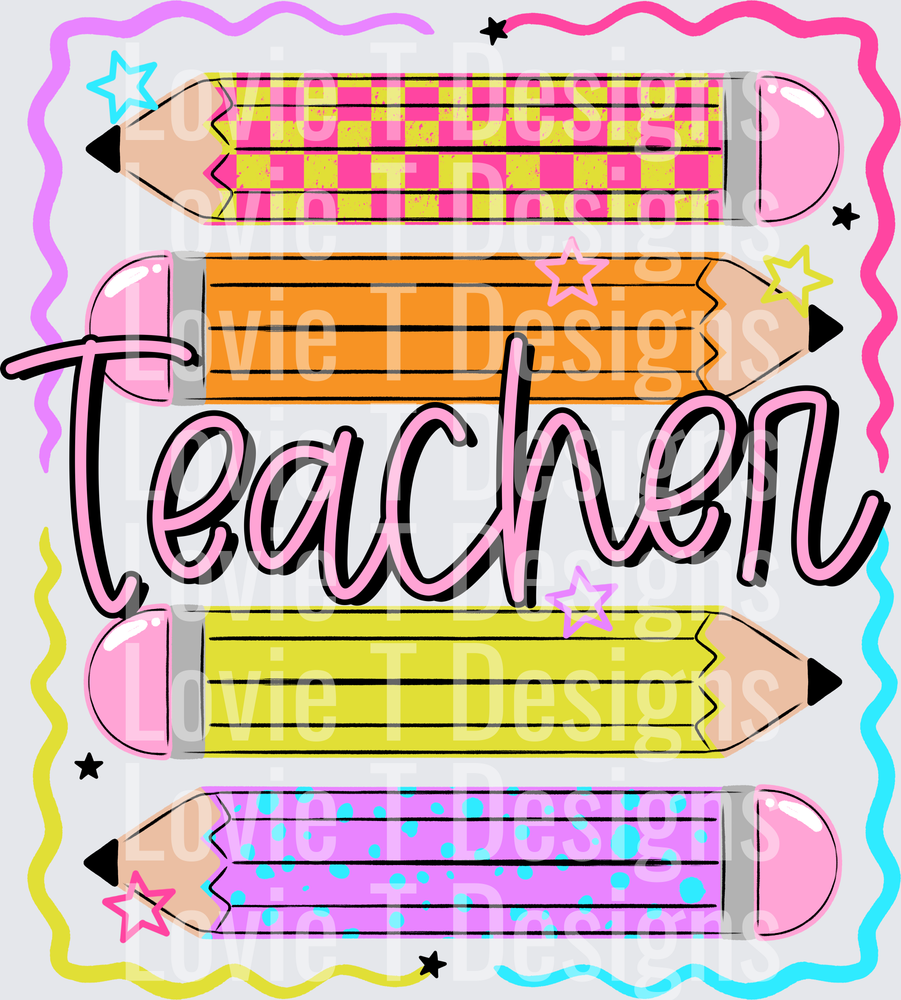 TEACHER COLORFUL PENCILS Back to School DTF transfer design