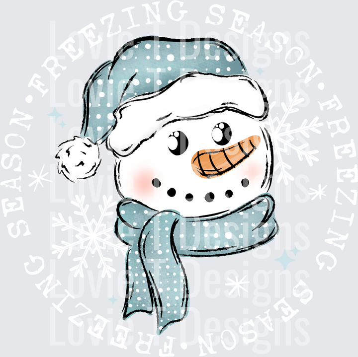 Freezing Season Snowman Circle (White) DTF transfer design
