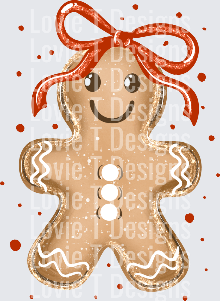 Glittery Gingerbread With Bow Christmas DTF transfer design