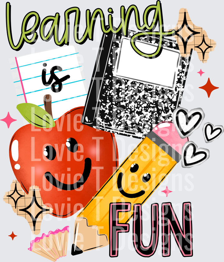LEARNING IS FUN Back to School DTF transfer design