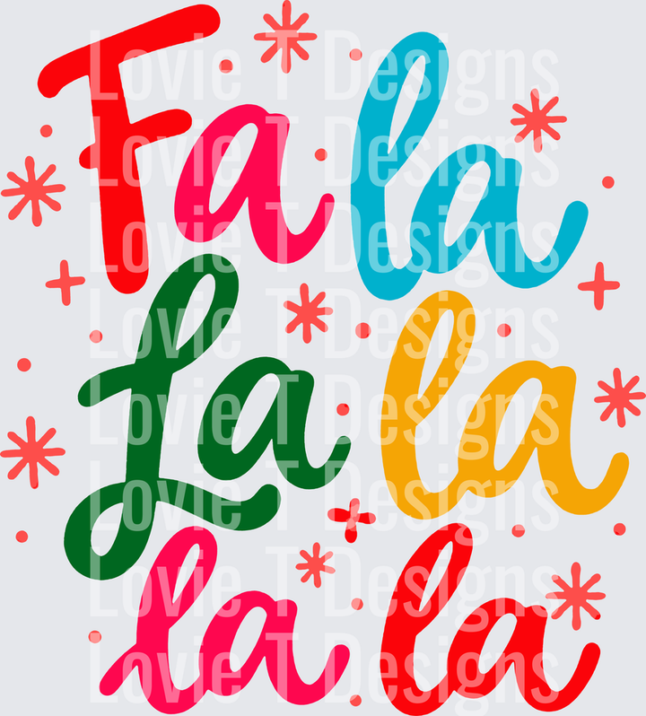Fa La La La La colorful script Christmas DTF transfer design