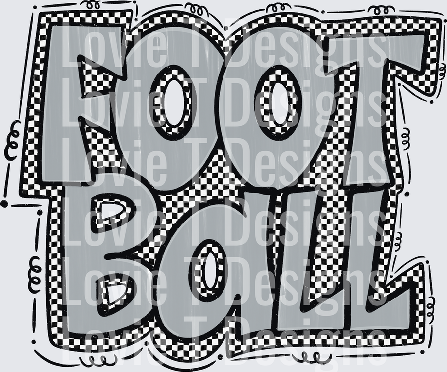 Preppy Football Bold Gray Checkered Bubble Letter Typography with Doodle Border