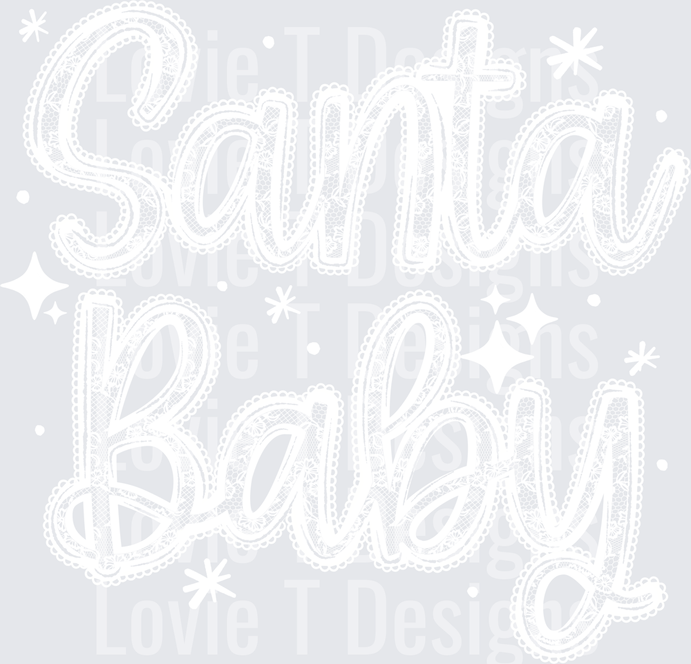 Santa Baby Lace Script (White) DTF transfer design