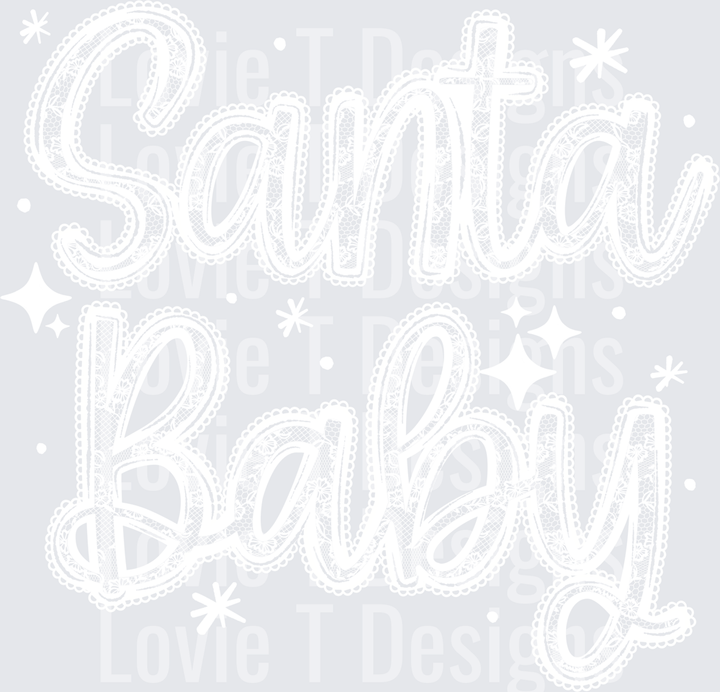 Santa Baby Lace Script (White) DTF transfer design