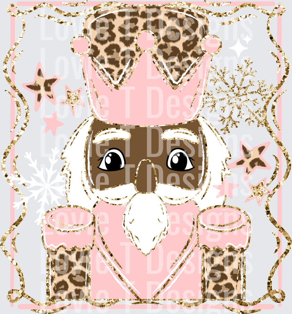 Pink & Leopard Nutcracker (Dark Skin Tone) DTF transfer design