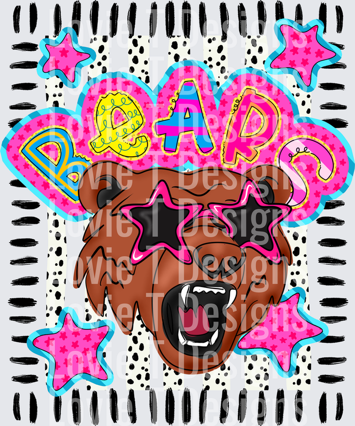 DOODLE STAR SUNGLASSES BEAR mascot DTF transfer design