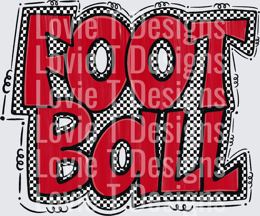 Bold Red Chunky Football Text with Black and White Checker Border Preppy Star Football