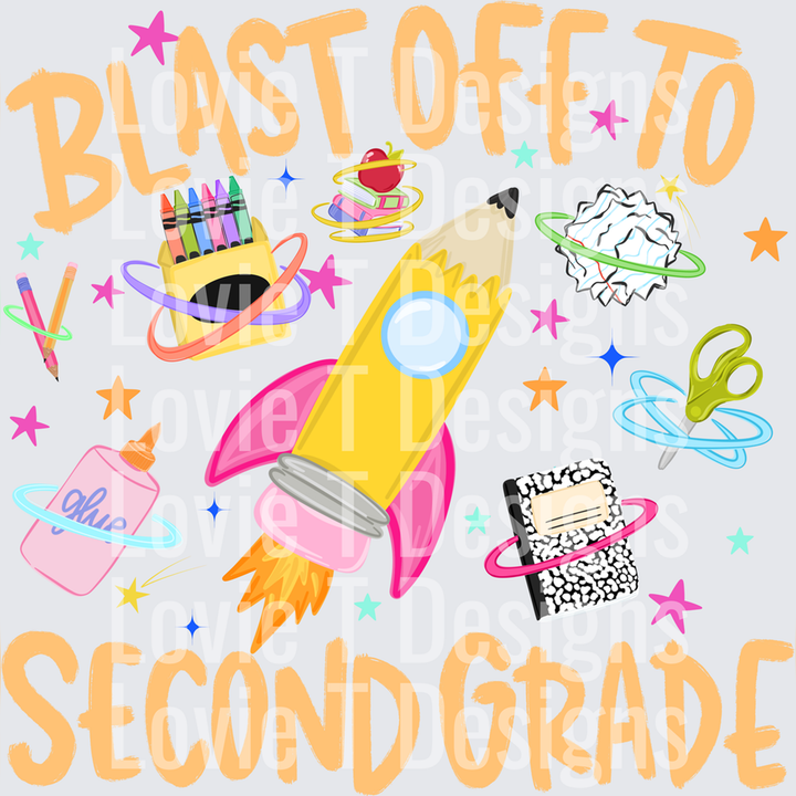 Blast Off to Second Grade Pencil Rocket School Supplies – DTF Transfer – product image