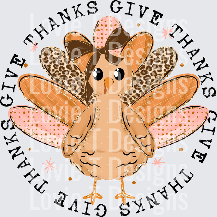 Give Thanks Turkey Circle DTF transfer design