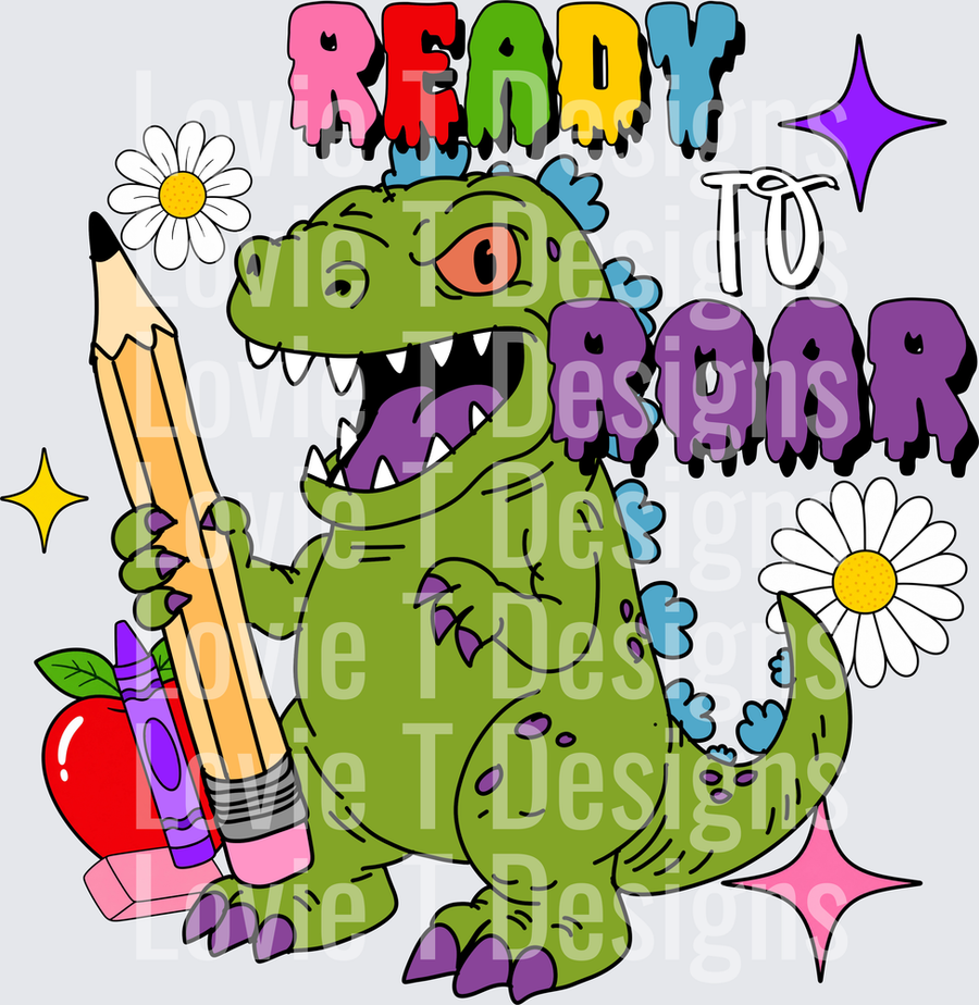 Ready To Roar Back To School Dinosaur Pencil Crayon Apple