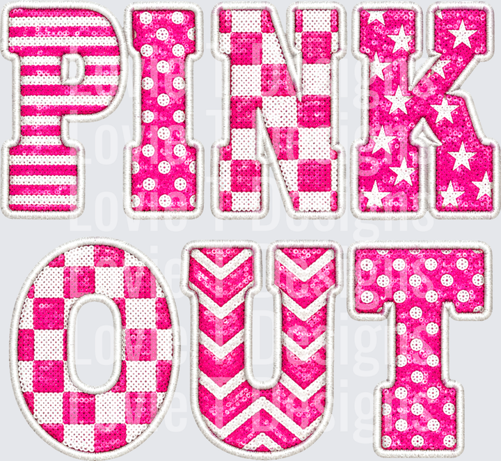PINK OUT FAUX SEQUIN PUFF football DTF transfer design