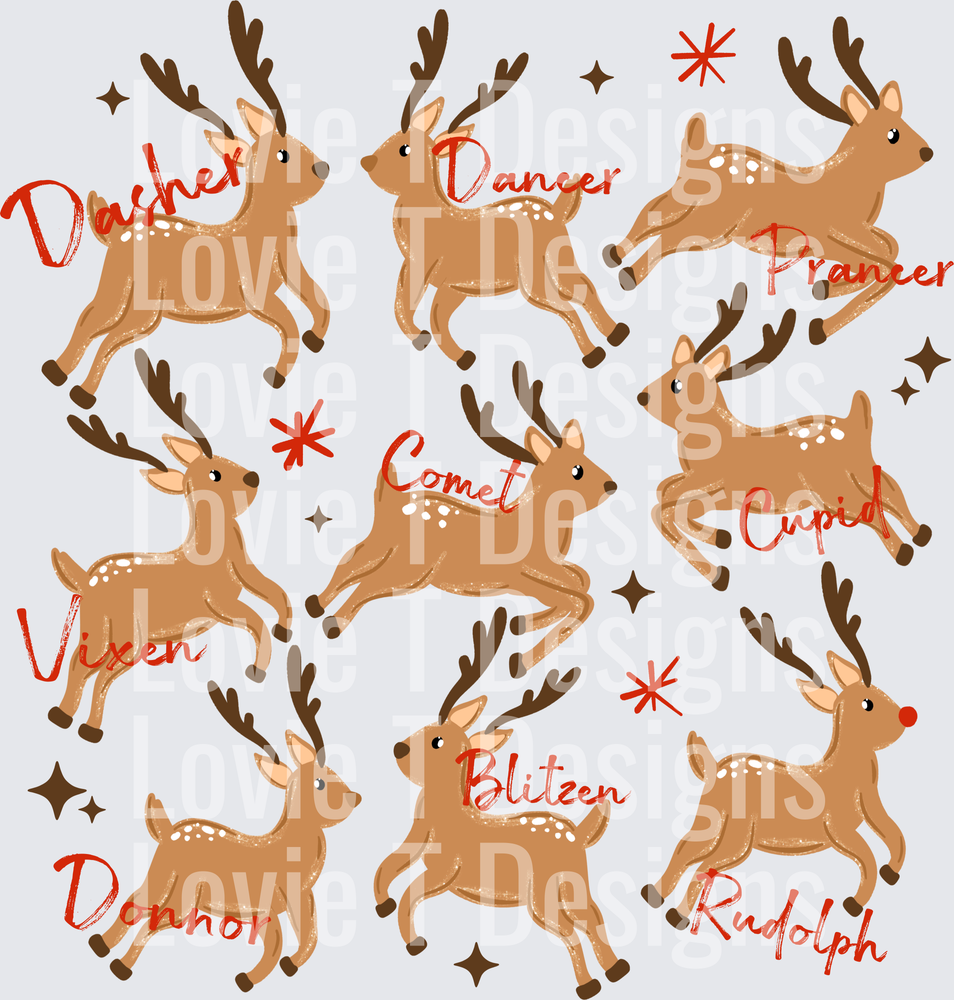 Reindeer Names Collage DTF transfer design