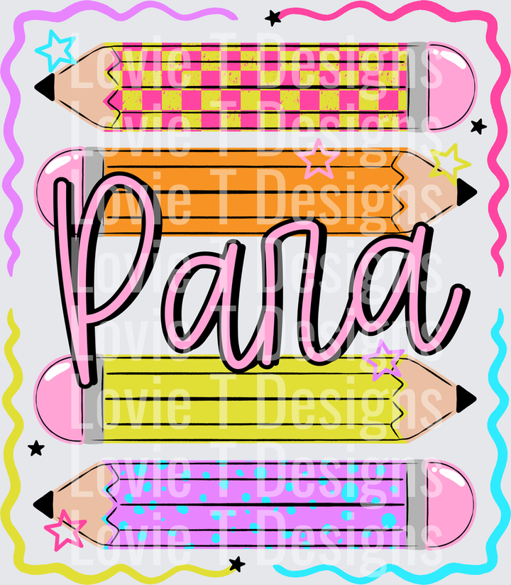 PARA COLORFUL PENCILS Back to School DTF transfer design