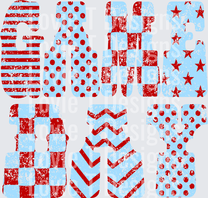 RED BABY BLUE GAME DAY DTF transfer design