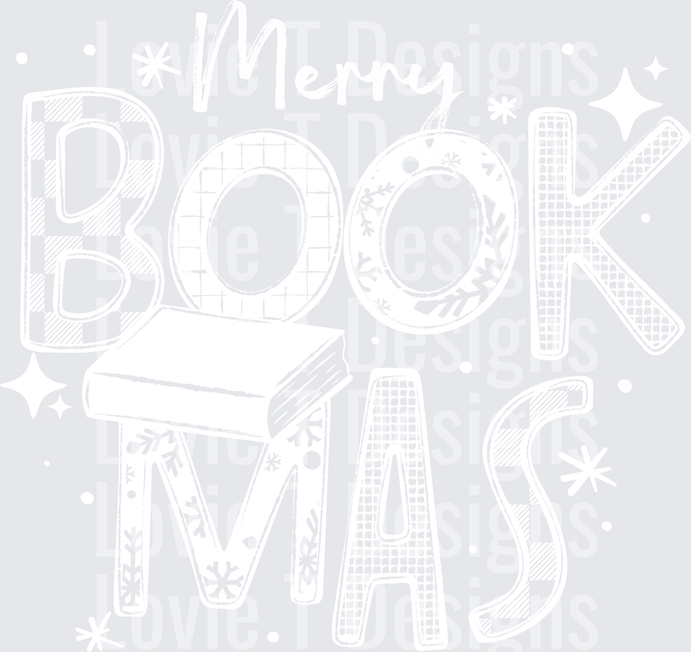 Merry Bookmas Patterned Letters (White) DTF transfer design