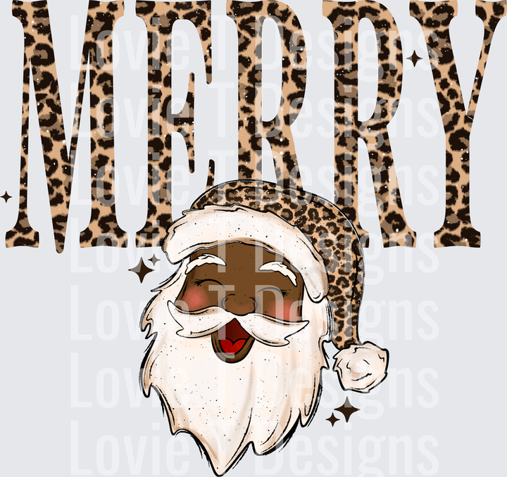 Merry Leopard Santa (Dark Skin Tone) DTF transfer design