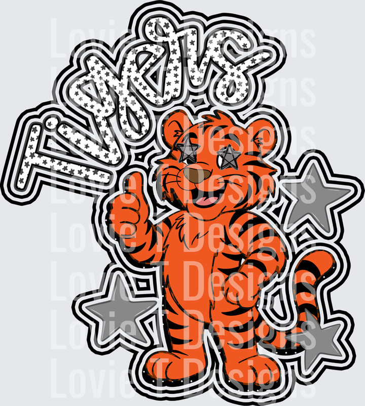 TIGERS BLACK mascot DTF transfer design
