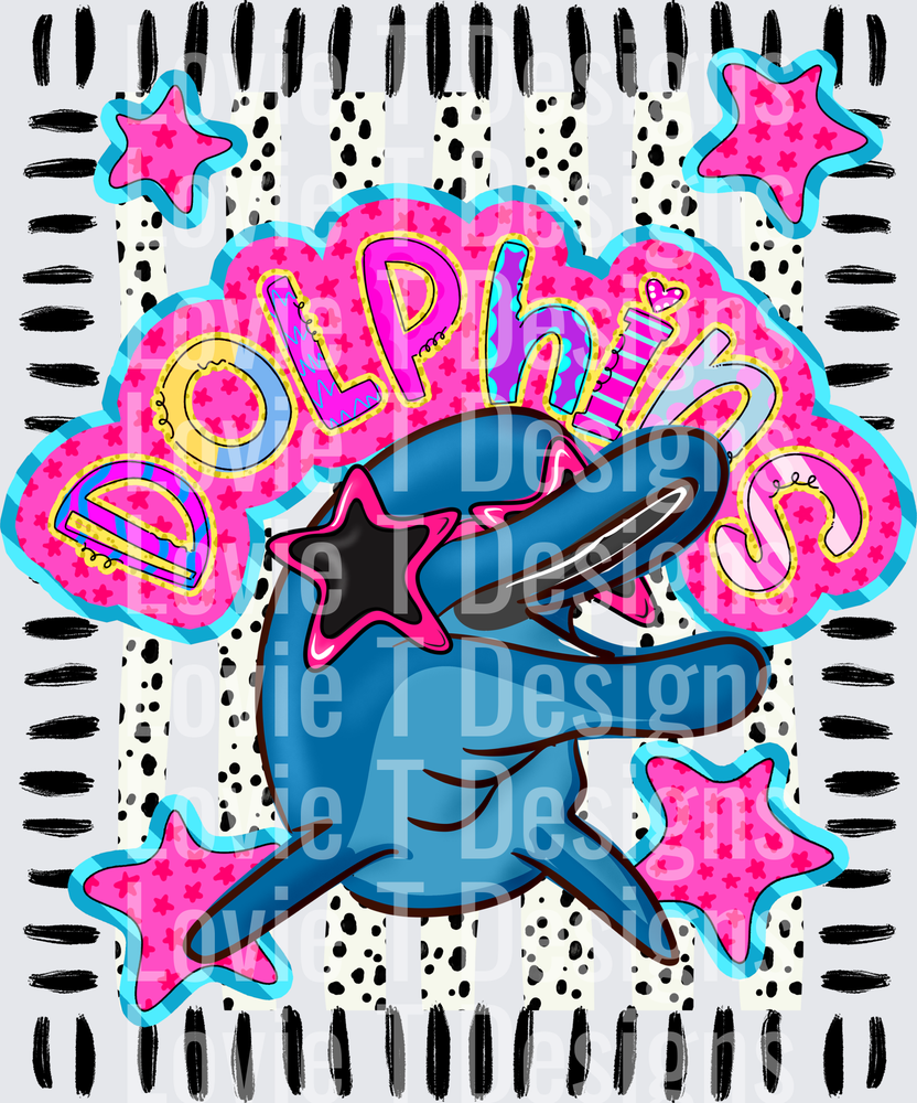 DOODLE STAR SUNGLASSES DOLPHIN mascot DTF transfer design