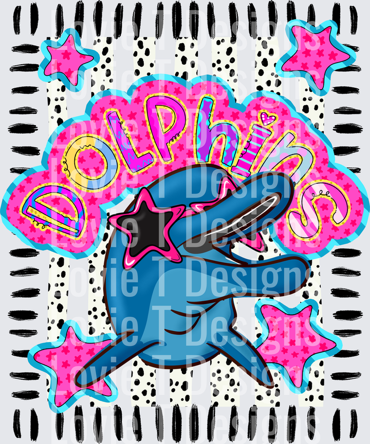DOODLE STAR SUNGLASSES DOLPHIN mascot DTF transfer design
