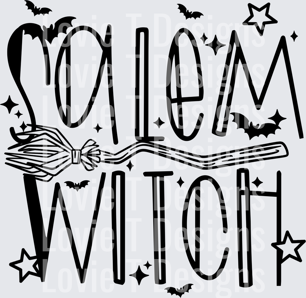 Salem Witch Black Halloween DTF transfer design