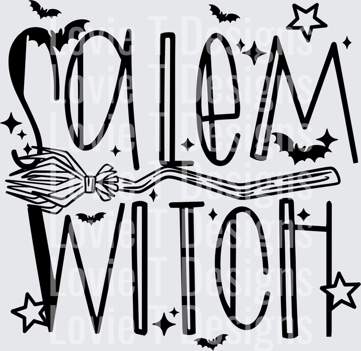 Salem Witch Black Halloween DTF transfer design