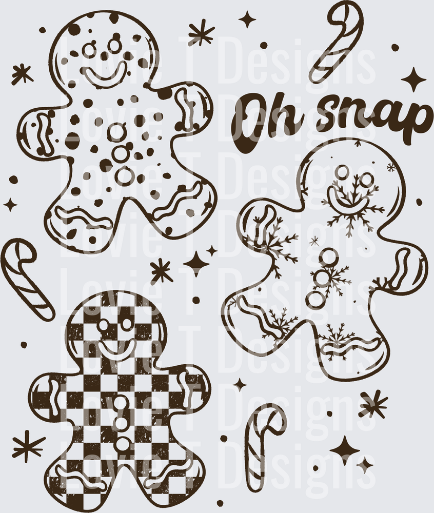 GINGERBREAD PATTERNS SINGLE COLOR BROWN Christmas DTF transfer design