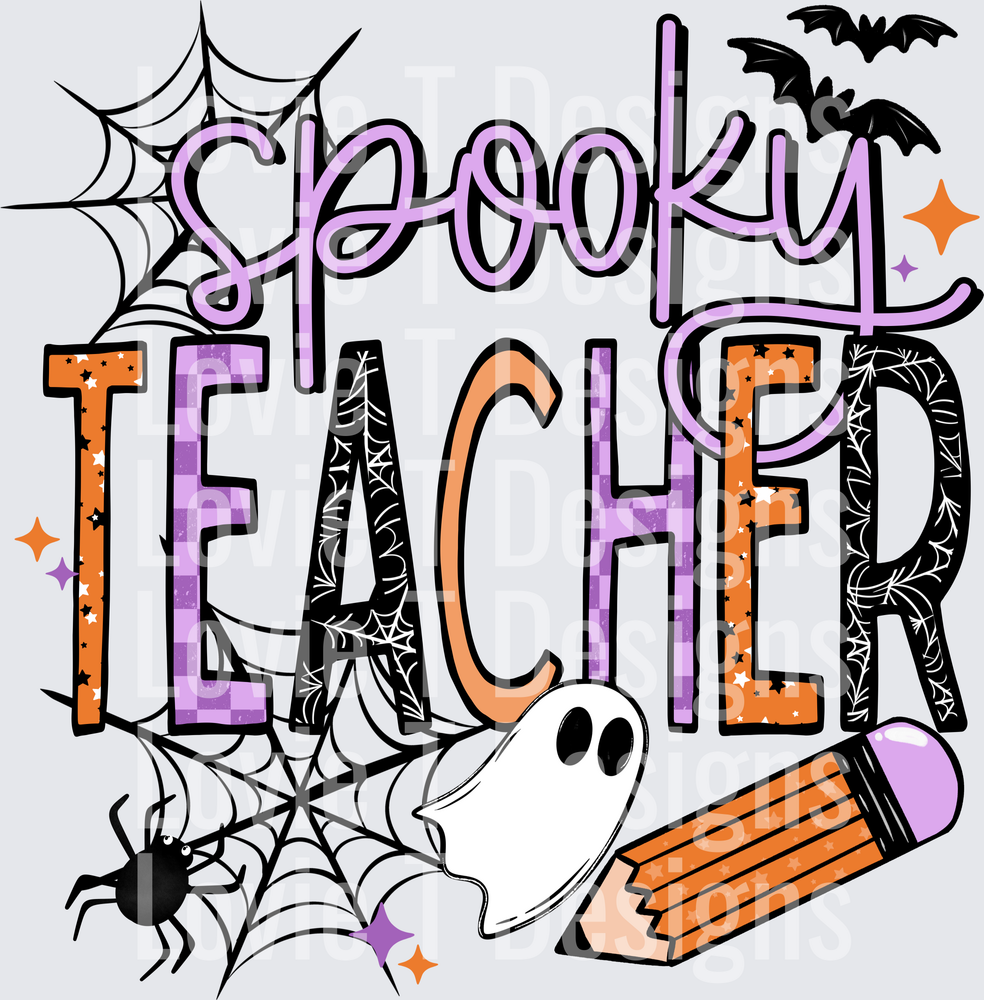 Spooky Teacher Black Halloween DTF transfer design