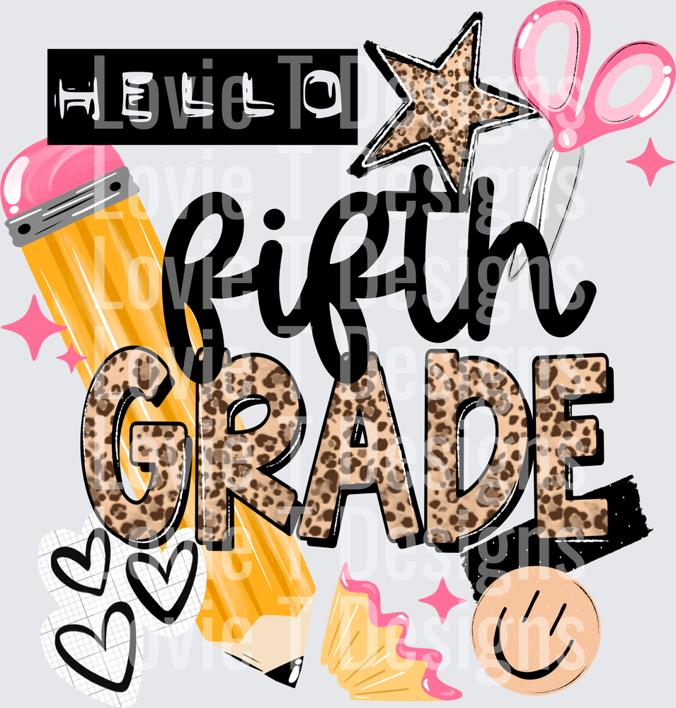 A Hello Fifth back to school DTF transfer design