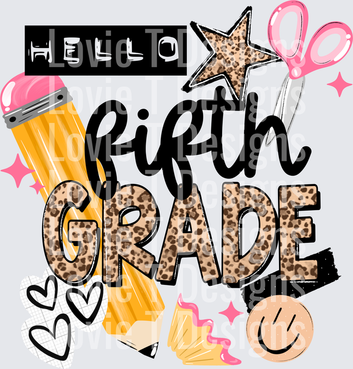 A Hello Fifth back to school DTF transfer design