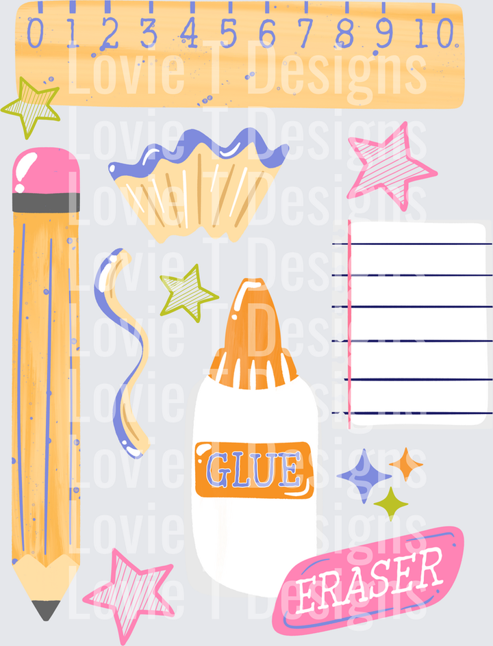 School Supplies back to school DTF transfer design