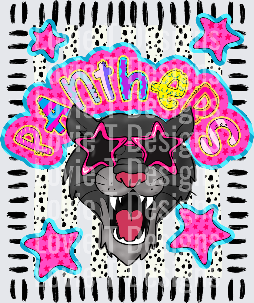 Doodle Star Sunglasses Panther mascot DTF transfer design