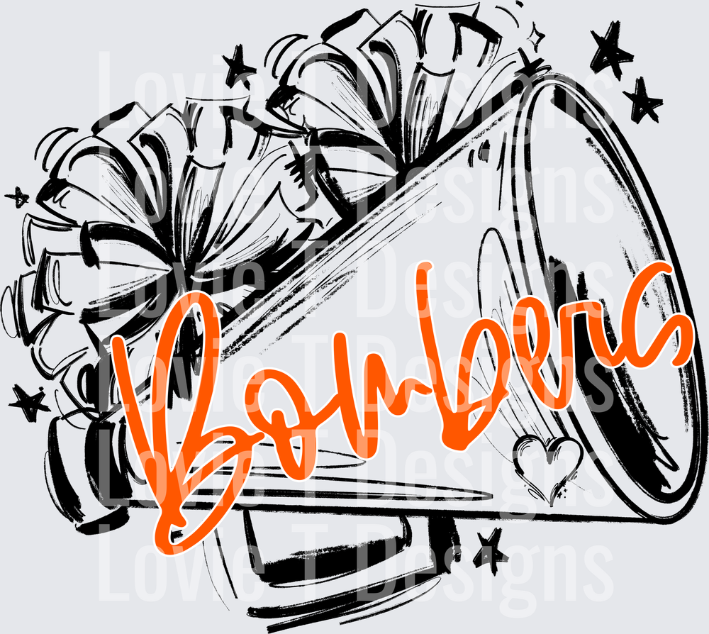 BOMBERS ORANGE AND WHITE SKETCHY MEGAPHONE AND POMS