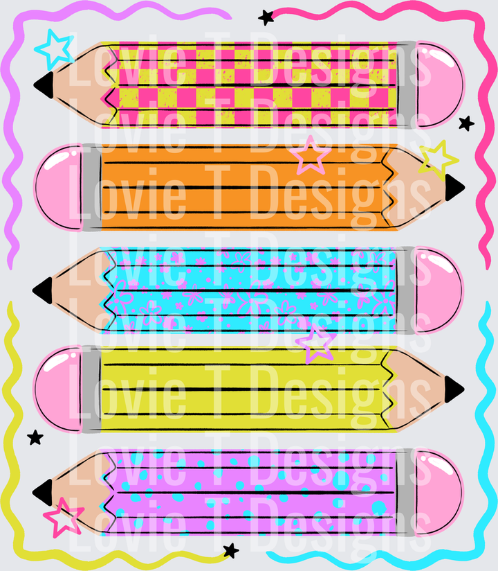 COLORFUL PENCILS Back to School DTF transfer design