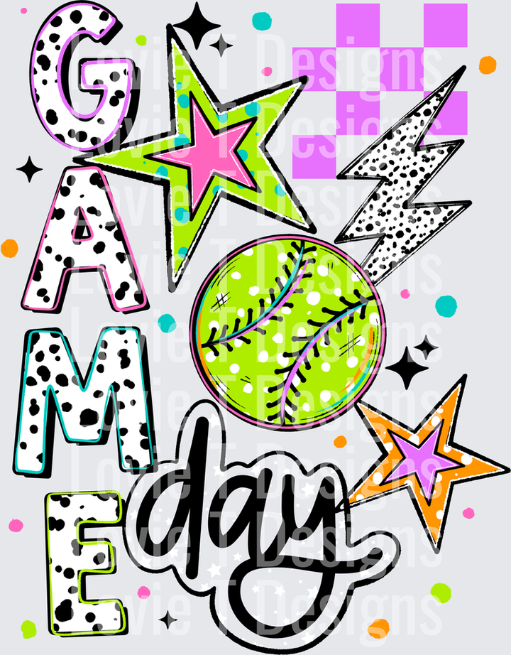 GAME DAY SOFTBALL Softball DTF transfer design