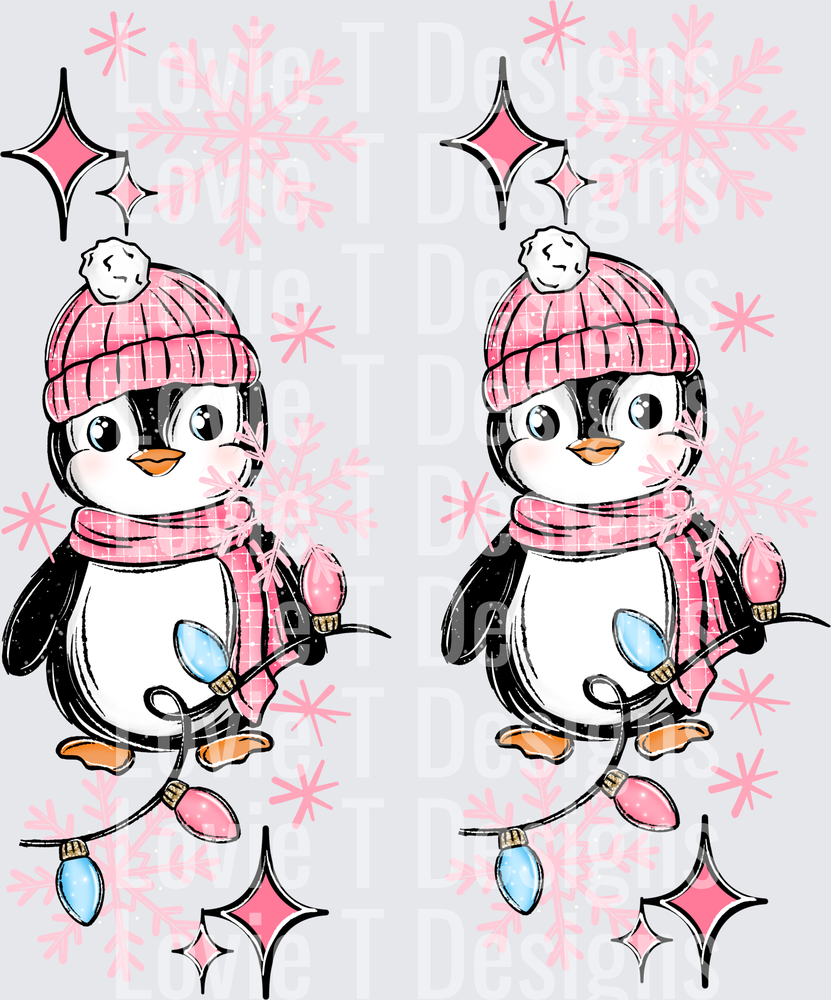 Pink Winter Penguin Sleeves DTF transfer design
