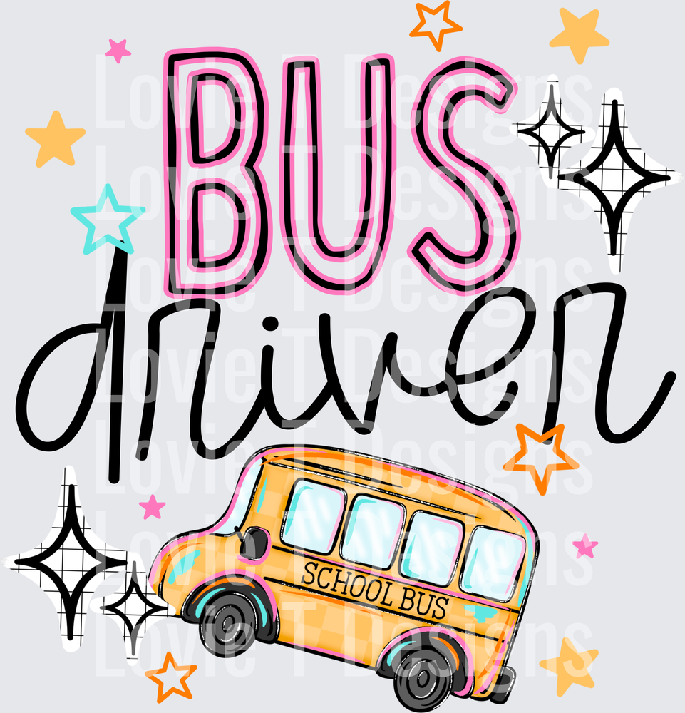 BUS DRIVER COLORFUL Back to School DTF transfer design