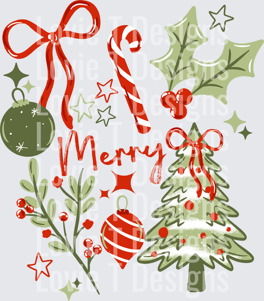 Merry Tree & Holly DTF transfer design