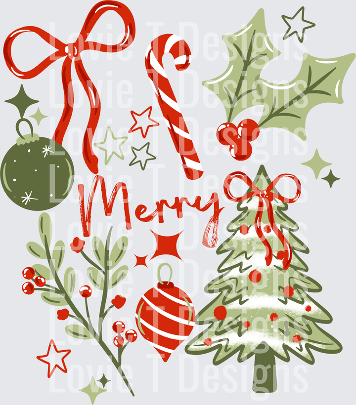 Merry Tree & Holly DTF transfer design