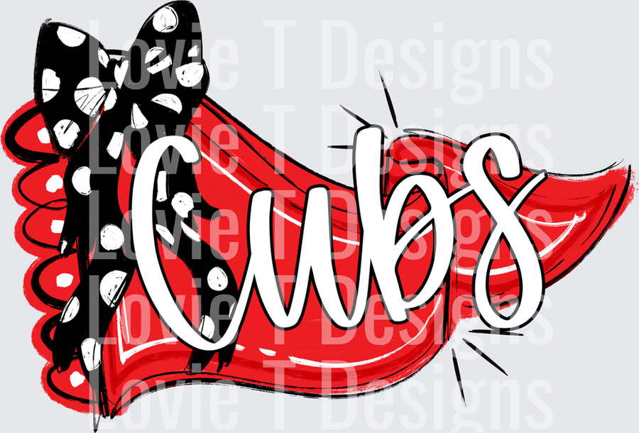 CUBS RED PENNANT AND BLACK DOT BOW